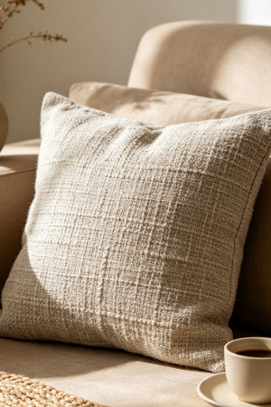 Textured Linen Throw Pillow For Living Room
