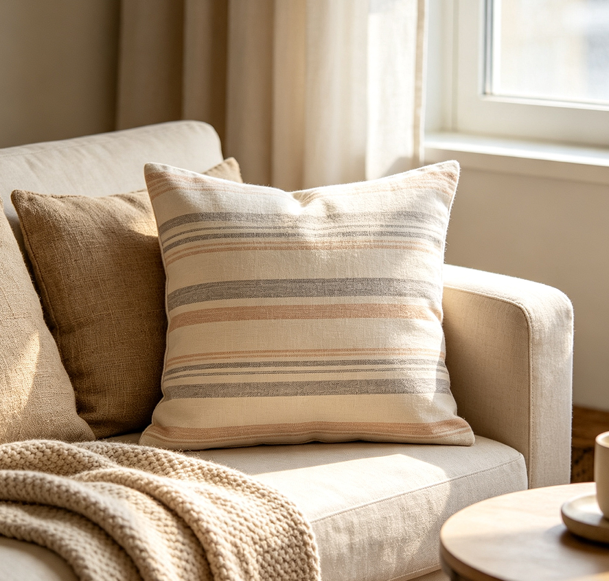 Neutral Striped Decorative Pillow For Sofa