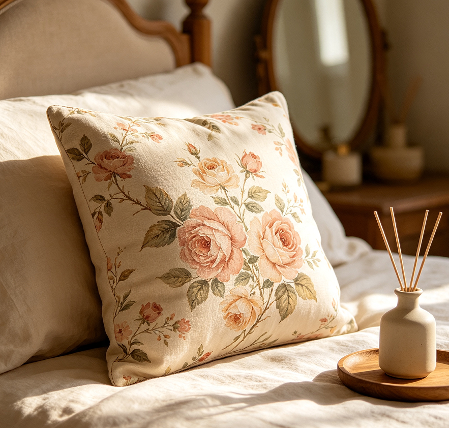 Floral Print Decorative Cushion For Bedroom